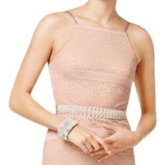 SPEECHLESS Blush Lace Pink Halter Tiered Peplum Dress - Picture 2 of 3